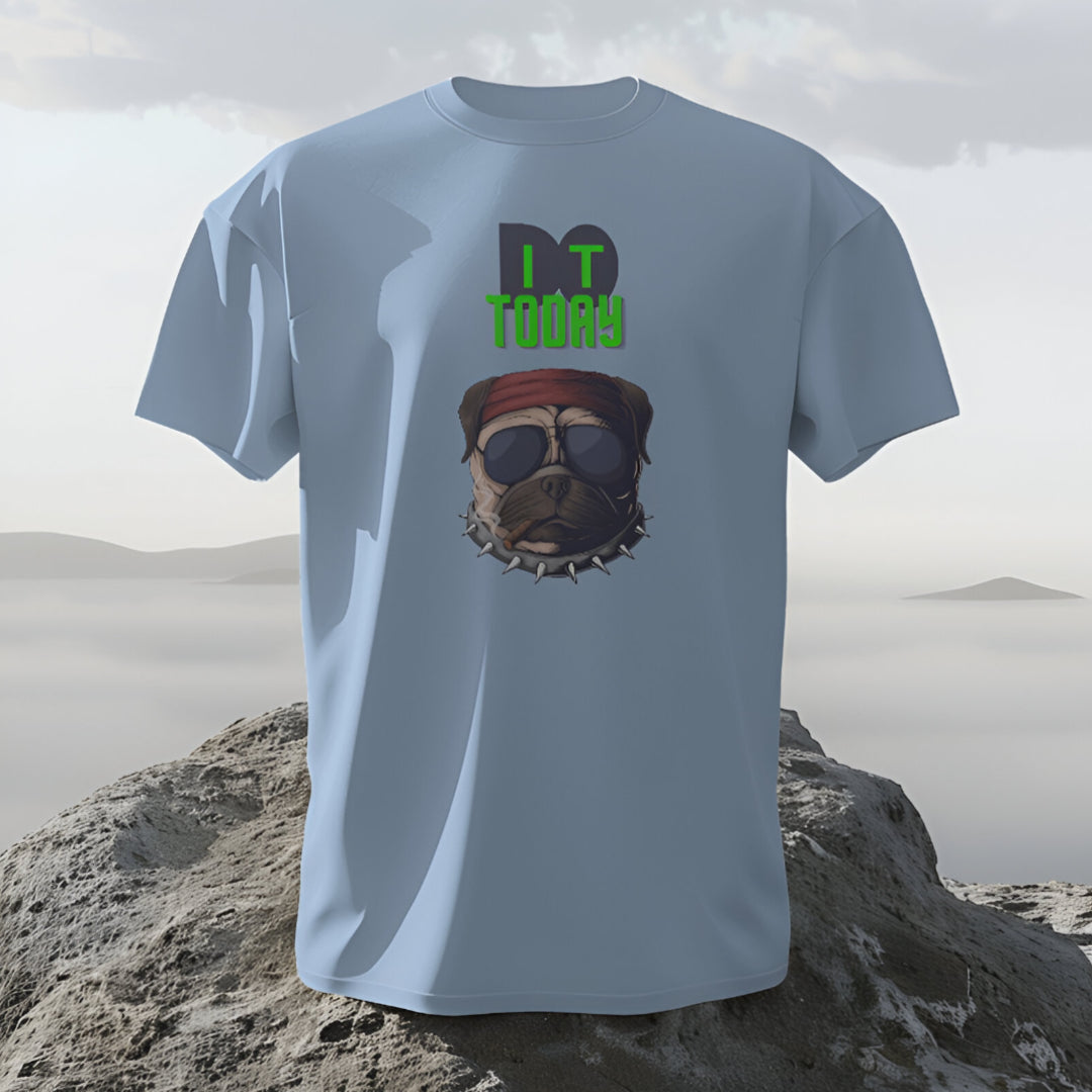 Active lifestyle image, model jogging outdoors in the 'Do It Today' motivational gym T-shirt.