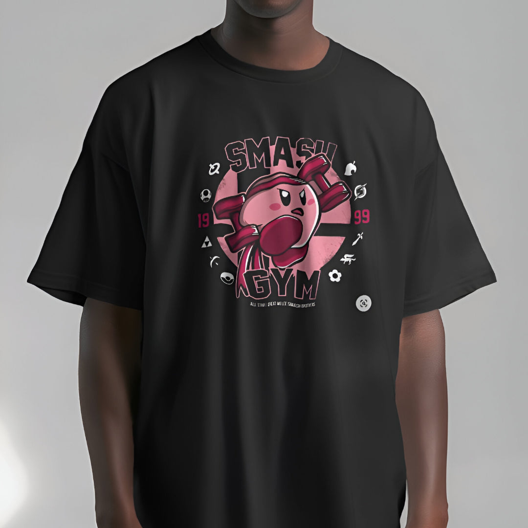 Rear view of SMASH GYM Jigglypuff oversized T-shirt, highlighting the logo and fit.