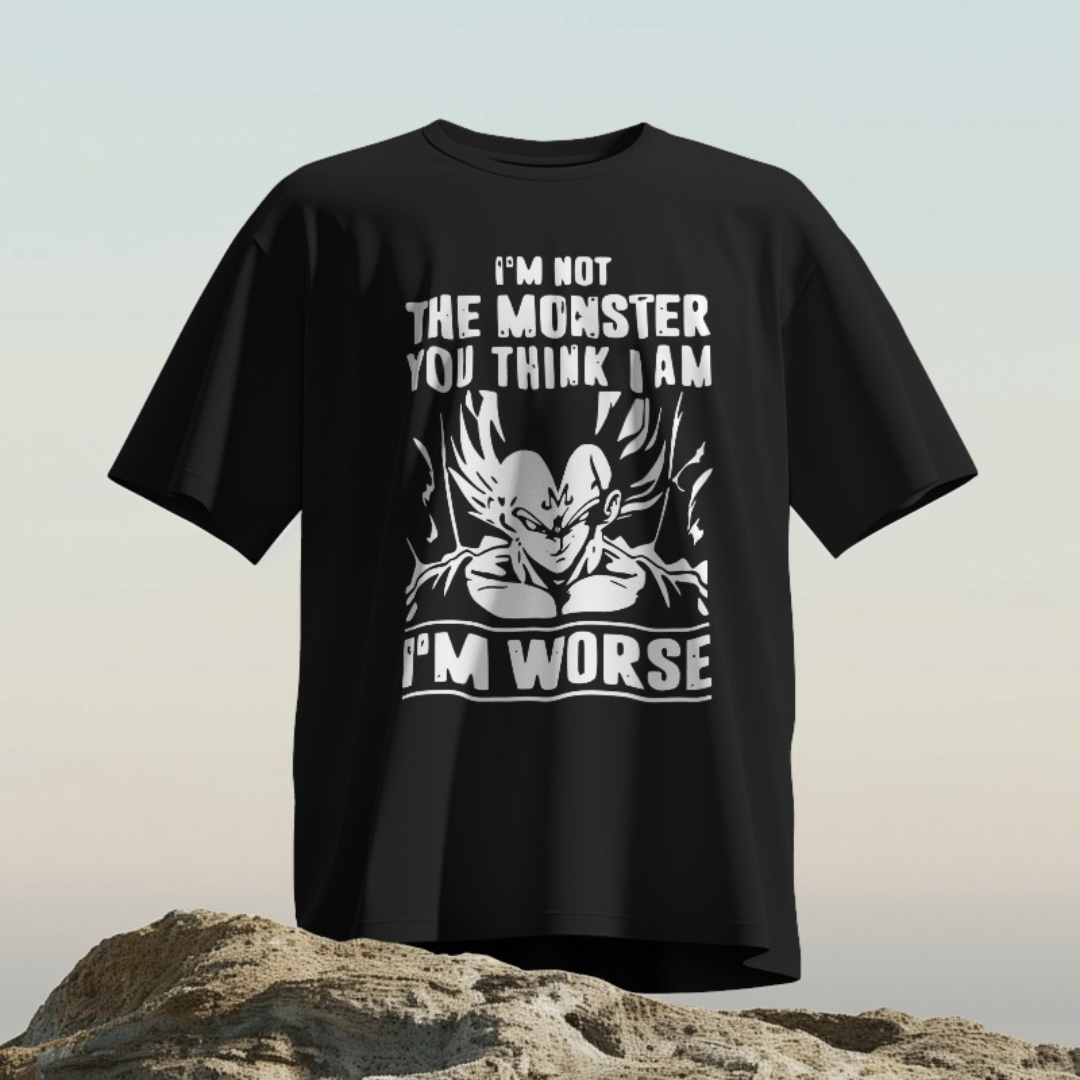 Fitness enthusiast wearing the 'I'm the Worst, Vegeta' T-shirt while lifting weights in a gym setting.