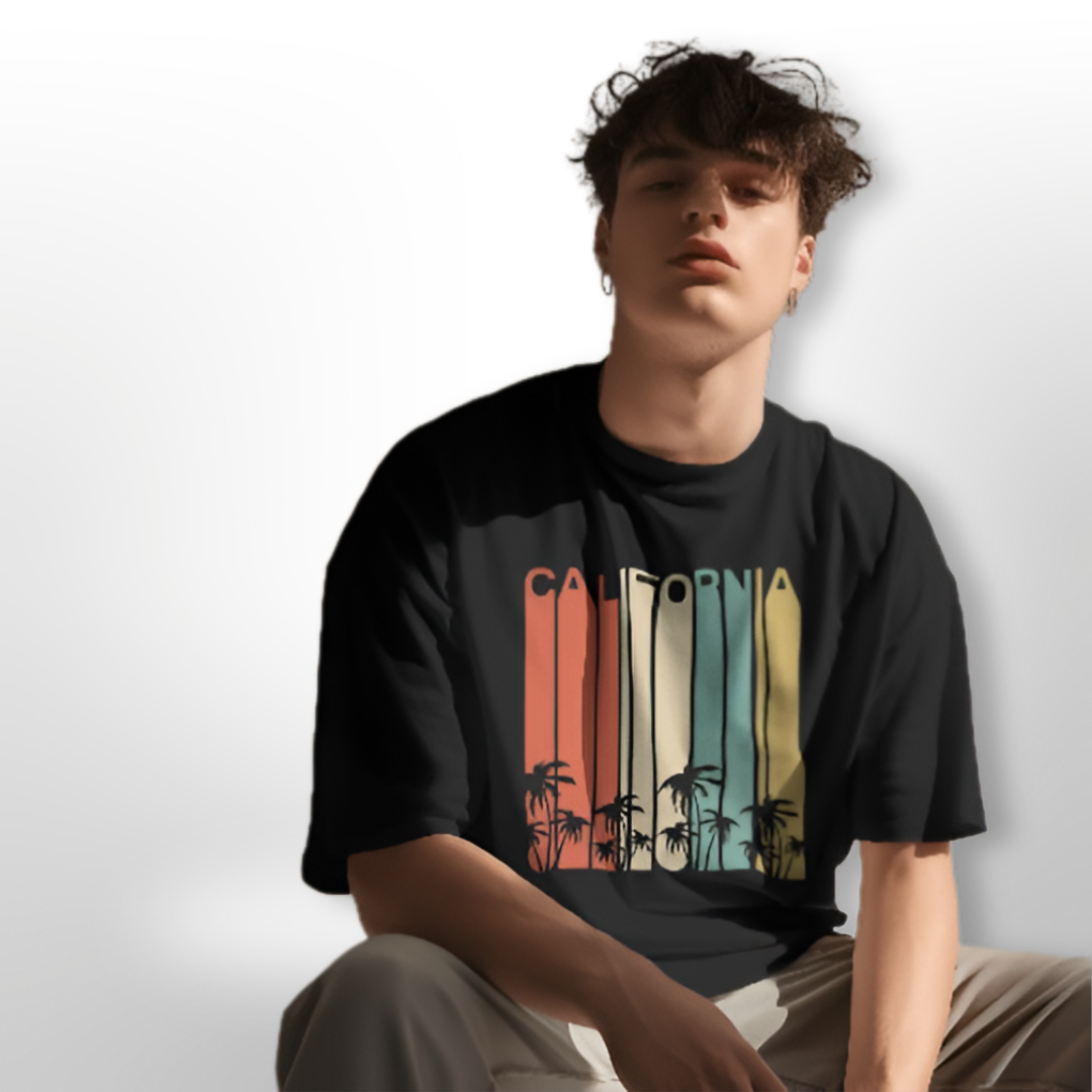 Back side of the sunny yellow oversized T-shirt, plain to accentuate the lively front graphic.