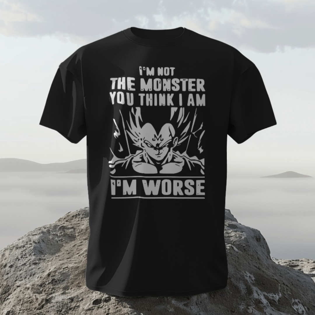 Back side of the navy blue 'I'm the Worst, Vegeta' T-shirt, showing off a clean and simple design.