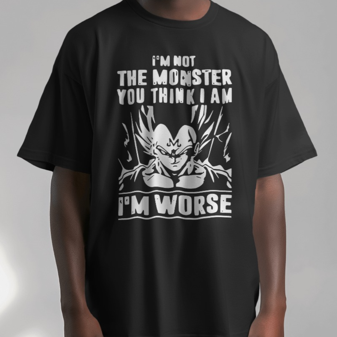 Model doing push-ups in the gym wearing the 'I'm the Worst, Vegeta' motivational T-shirt.