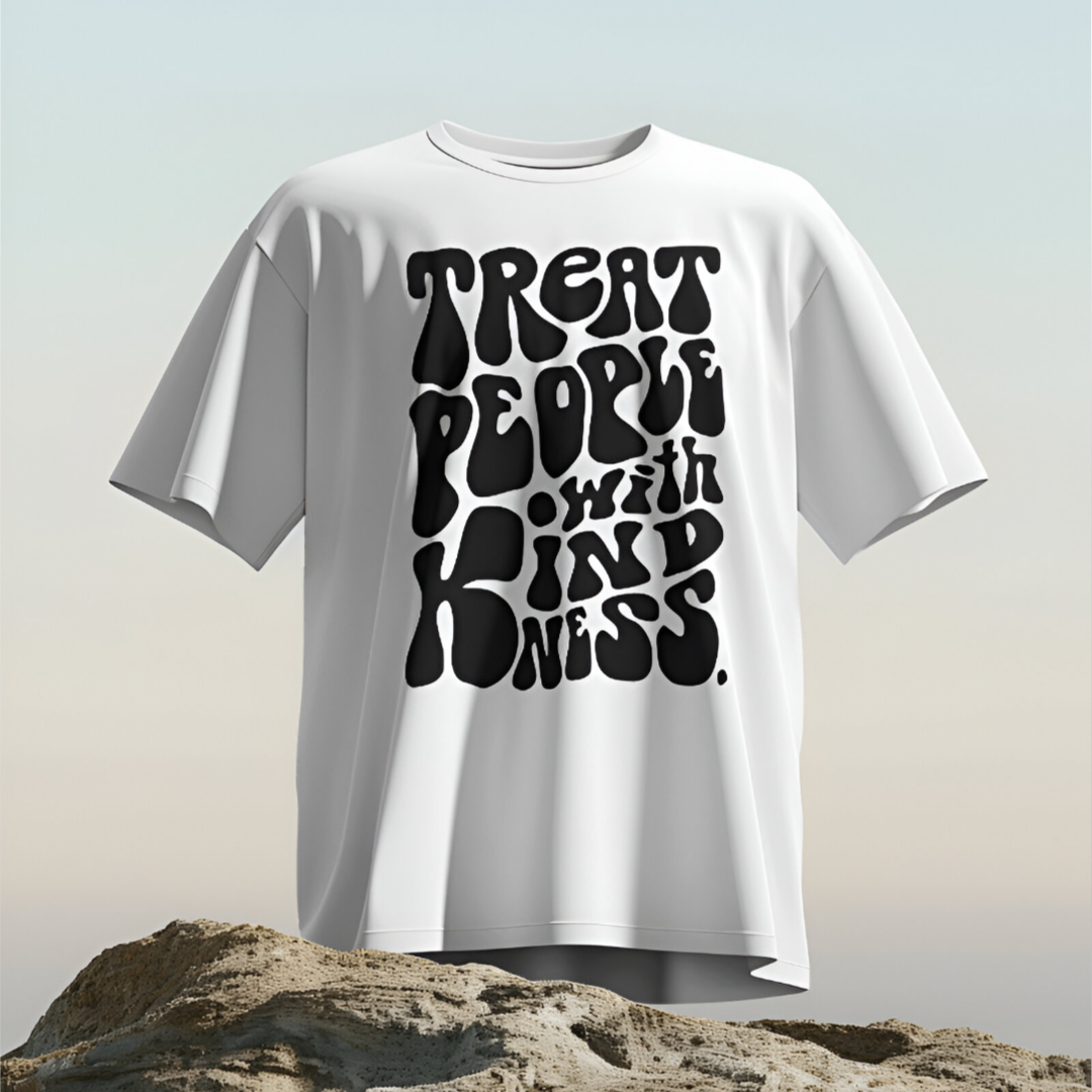 Back view of the ivory 'Treat People with Kindness' T-shirt, showing a plain and simple style.