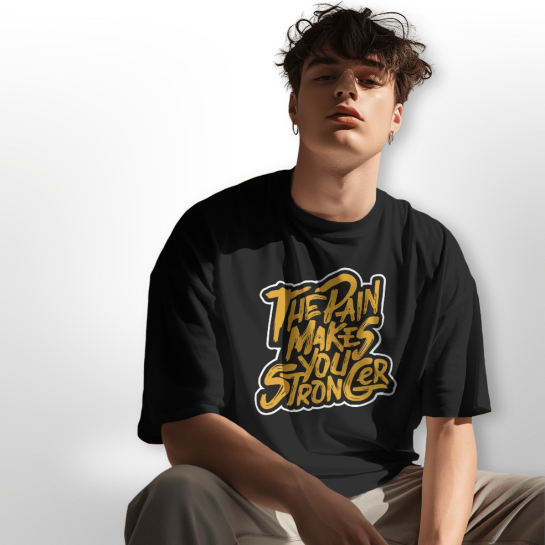 Back side of the black oversized T-shirt, minimal design focusing on comfort and style.