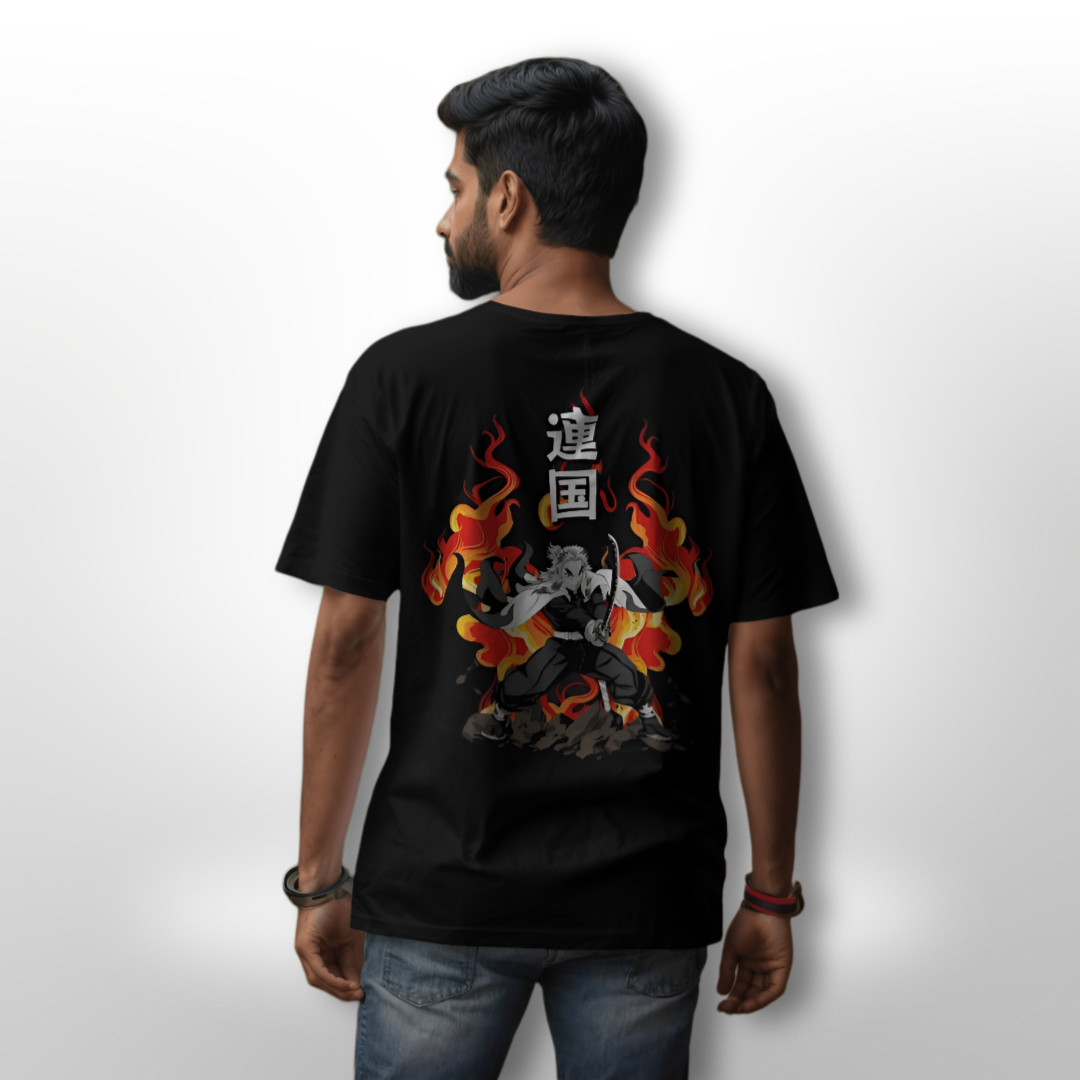 Back view of the red 'Set Heart to Blaze' T-shirt, featuring a minimal design with a small logo near the collar.