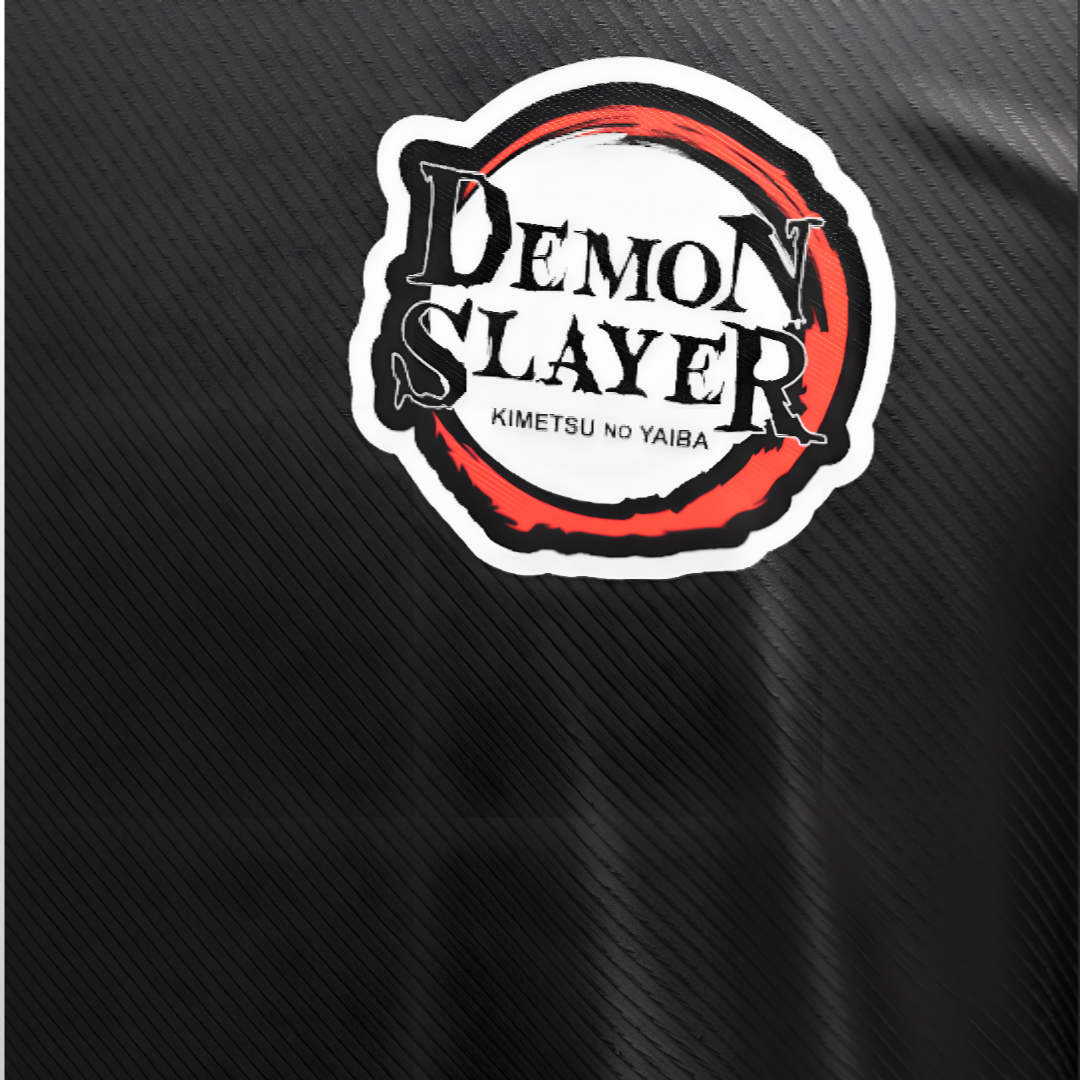 Detailed view of Rengoku's fierce expression and 'Set Heart to Blaze' text on vibrant red T-shirt.