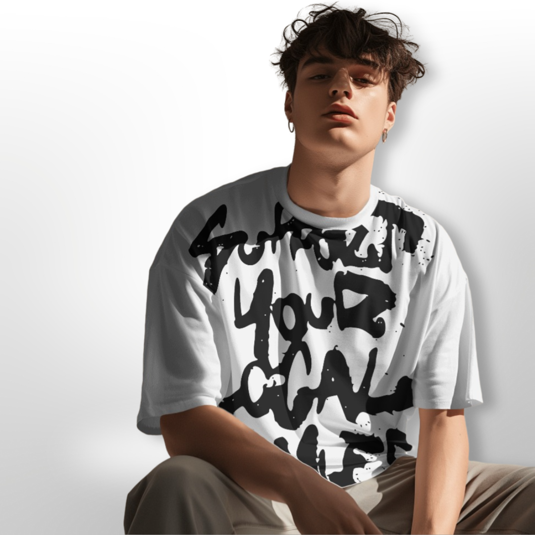 Rear view of the black oversized T-shirt, showcasing a clean and simple design for versatile wear.