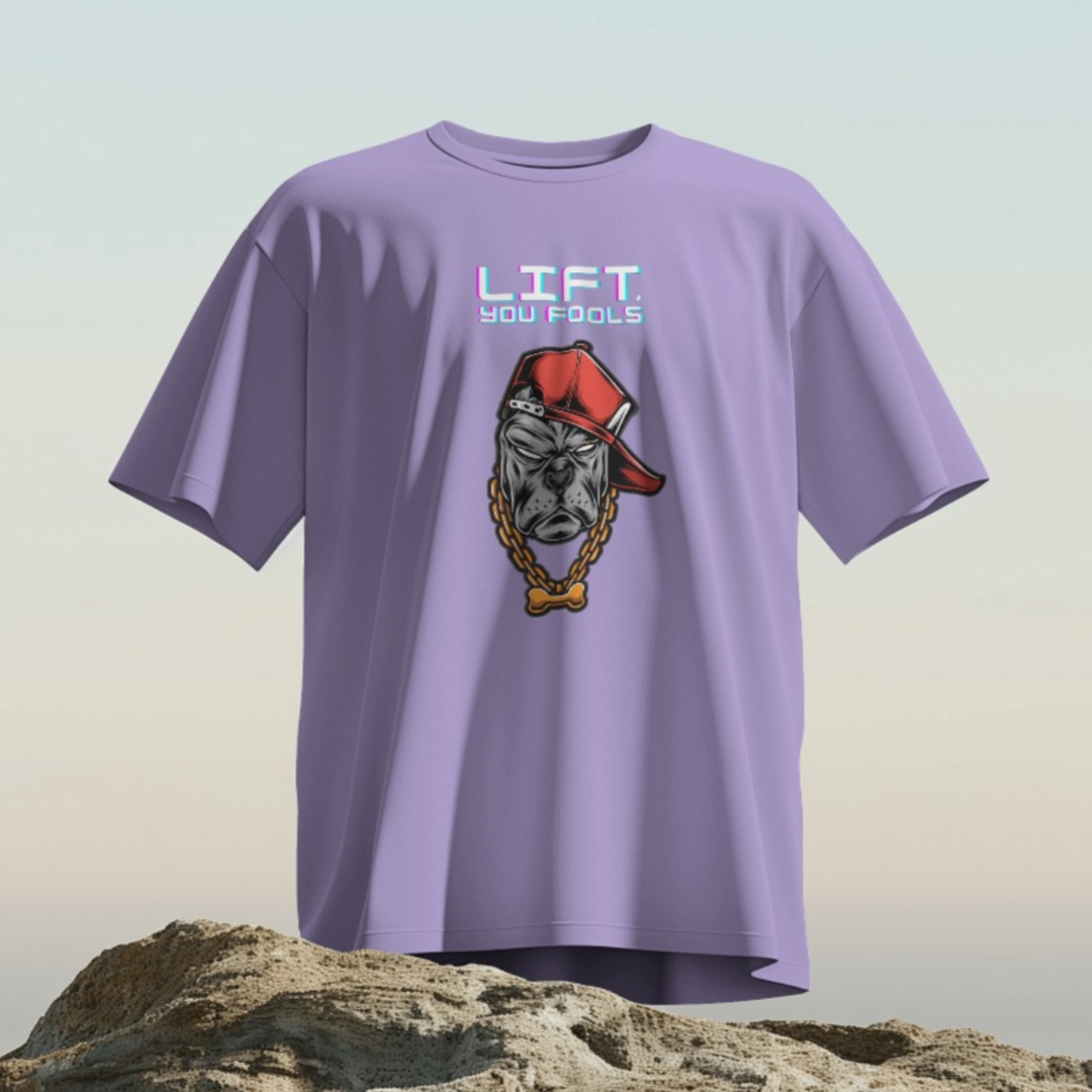 Back view of the dark gray 'LIFT, You Fools' gym T-shirt, simple and stylish for any fitness lover.