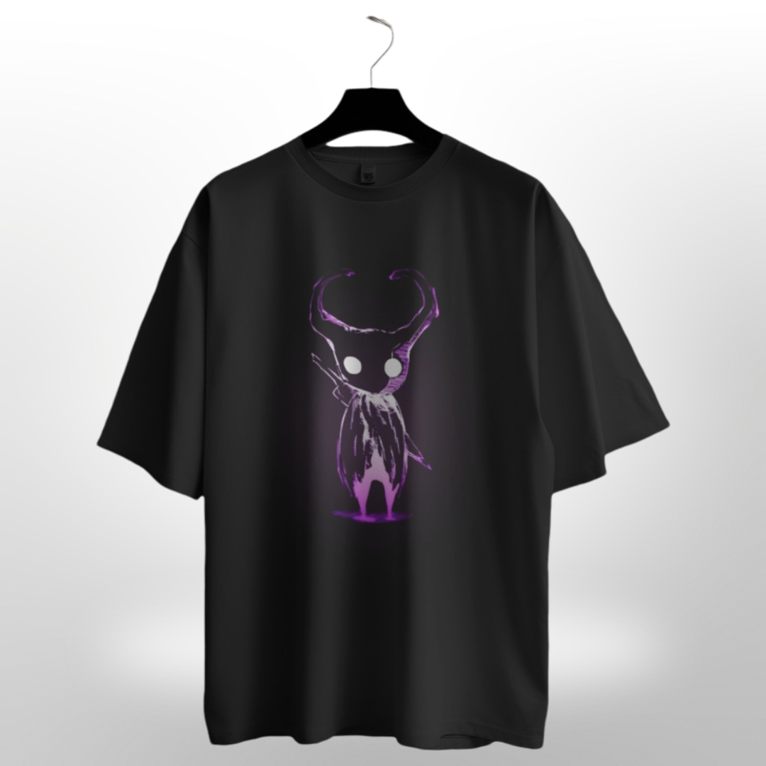 Men's 'Little Demon' graphic T-shirt in deep red, featuring a playful demon character design on oversized fit.