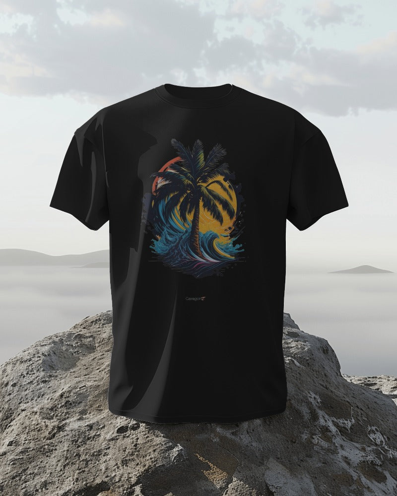 Sunset Serenity - Beachside Coconut Tree Silhouette T-Shirt