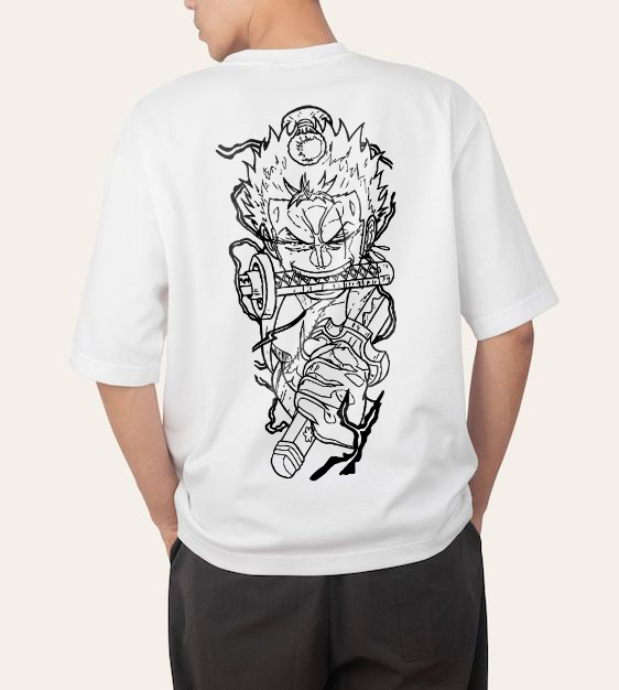 Men's White Pirate Hunter Zoro Graphic Printed Oversized T-shirt