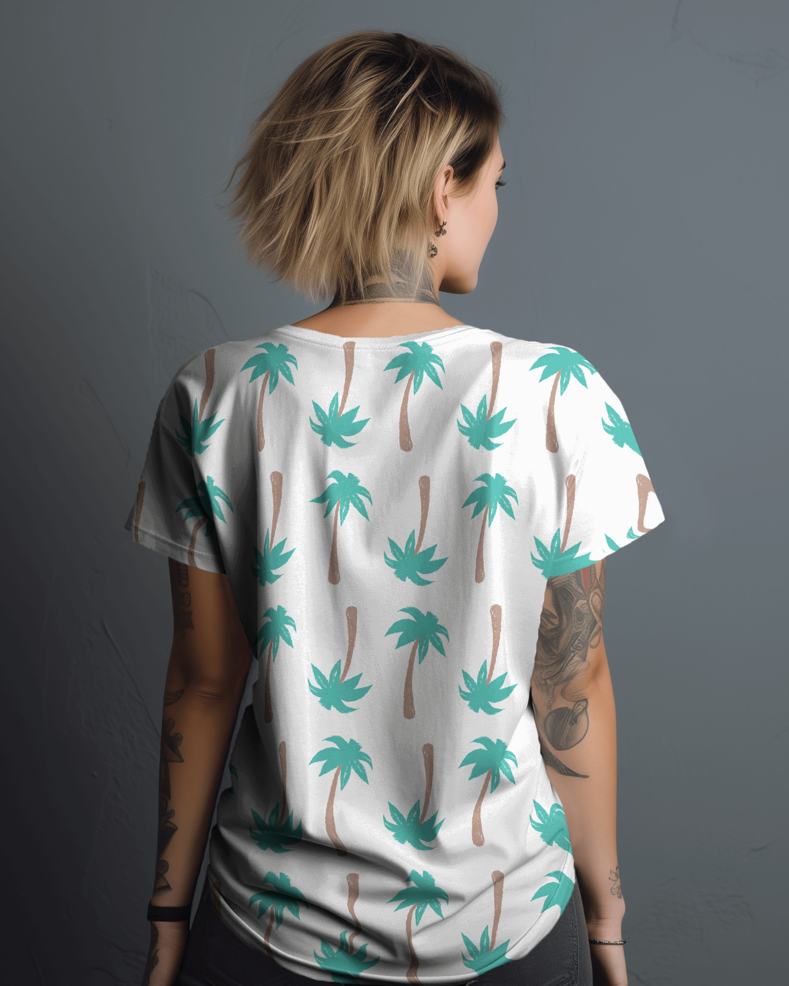 Tropical Elegance - Repeated Coconut Tree Design Oversized T-Shirt