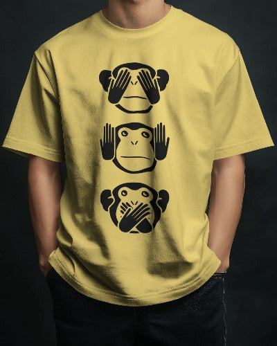 Three Monkey Designed Oversized Premium Quality Unisex Tshirt