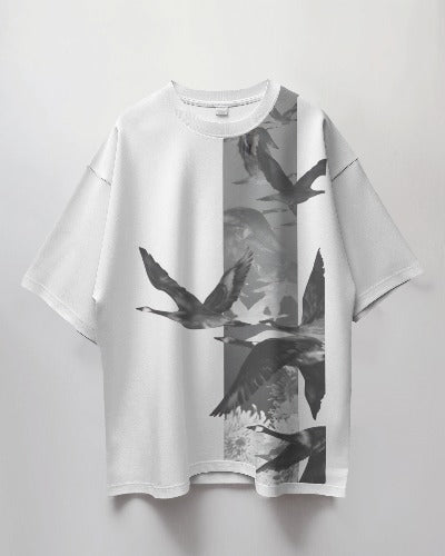 Flying Flamingo design Premium Quality Oversized Tshirt