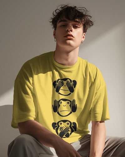 Three Monkey Designed Oversized Premium Quality Unisex Tshirt