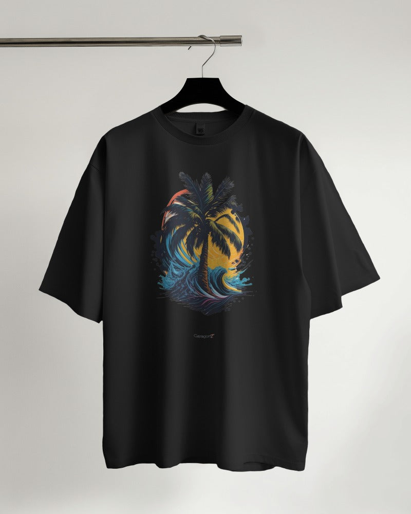 Sunset Serenity - Beachside Coconut Tree Silhouette T-Shirt