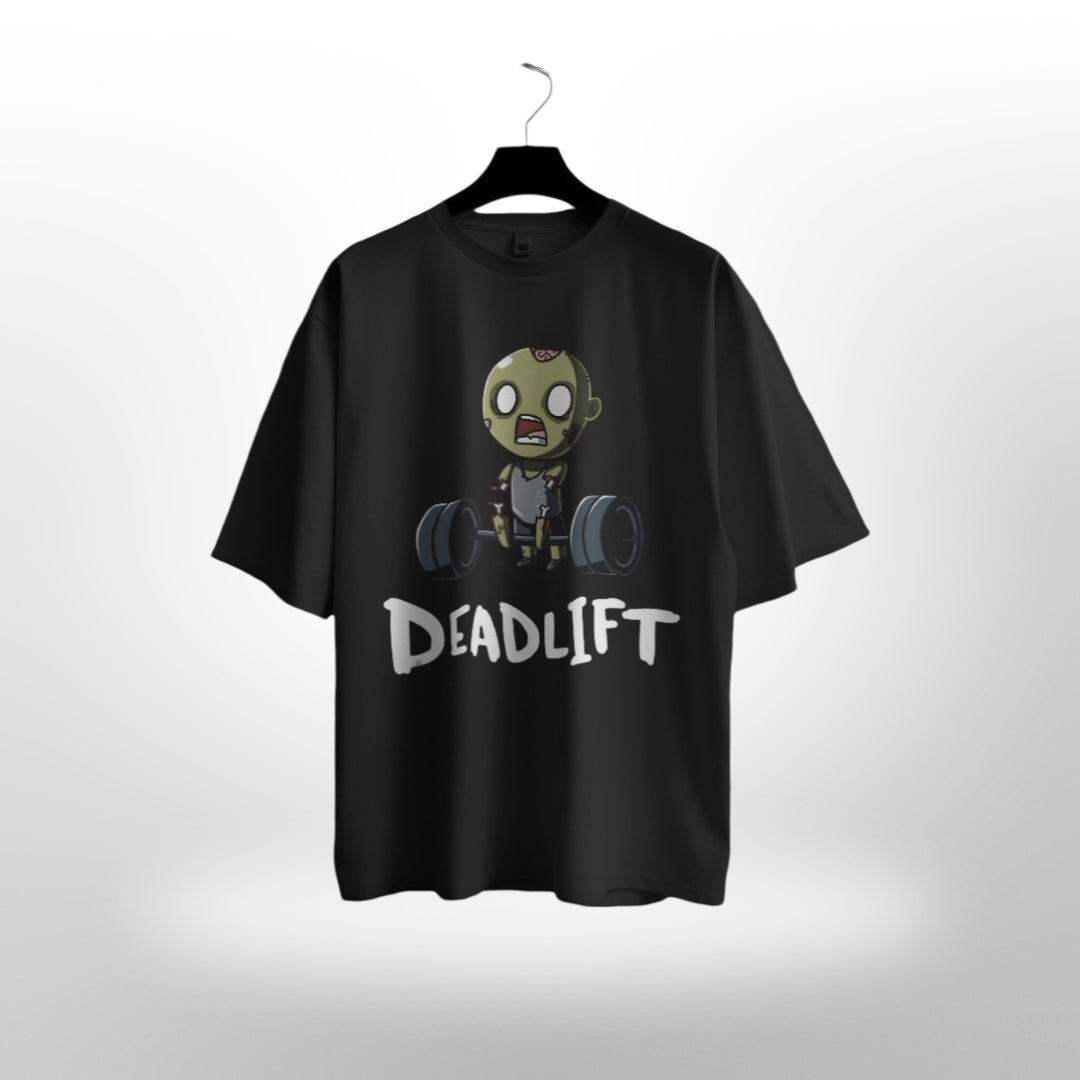 Unisex Deadlift Zombie graphic on an oversized gym T-shirt in slate gray.