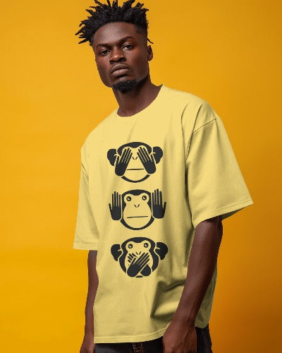 Three Monkey Designed Oversized Premium Quality Unisex Tshirt