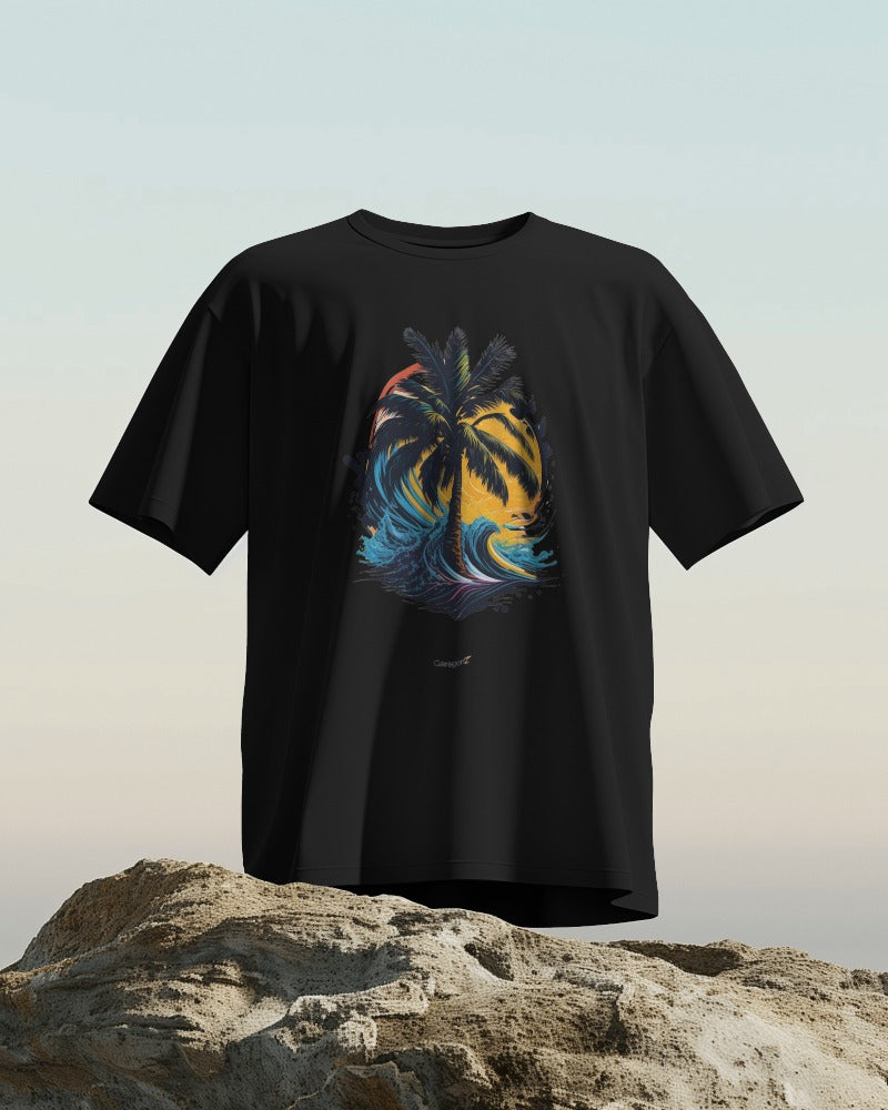 Sunset Serenity - Beachside Coconut Tree Silhouette T-Shirt