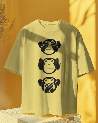 Three Monkey Designed Oversized Premium Quality Unisex Tshirt