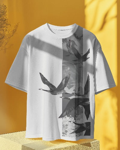 Flying Flamingo design Premium Quality Oversized Tshirt