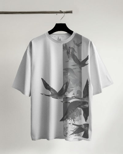 Flying Flamingo design Premium Quality Oversized Tshirt