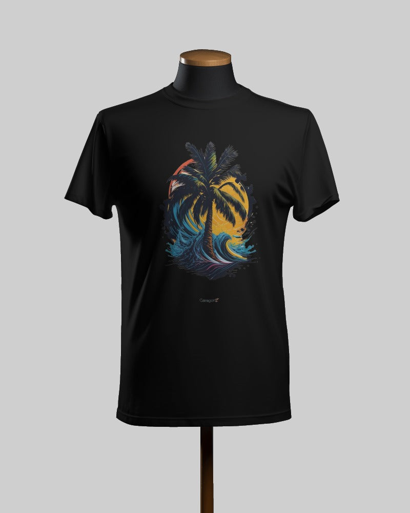 Sunset Serenity - Beachside Coconut Tree Silhouette T-Shirt