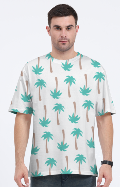 Tropical Elegance - Repeated Coconut Tree Design Oversized T-Shirt