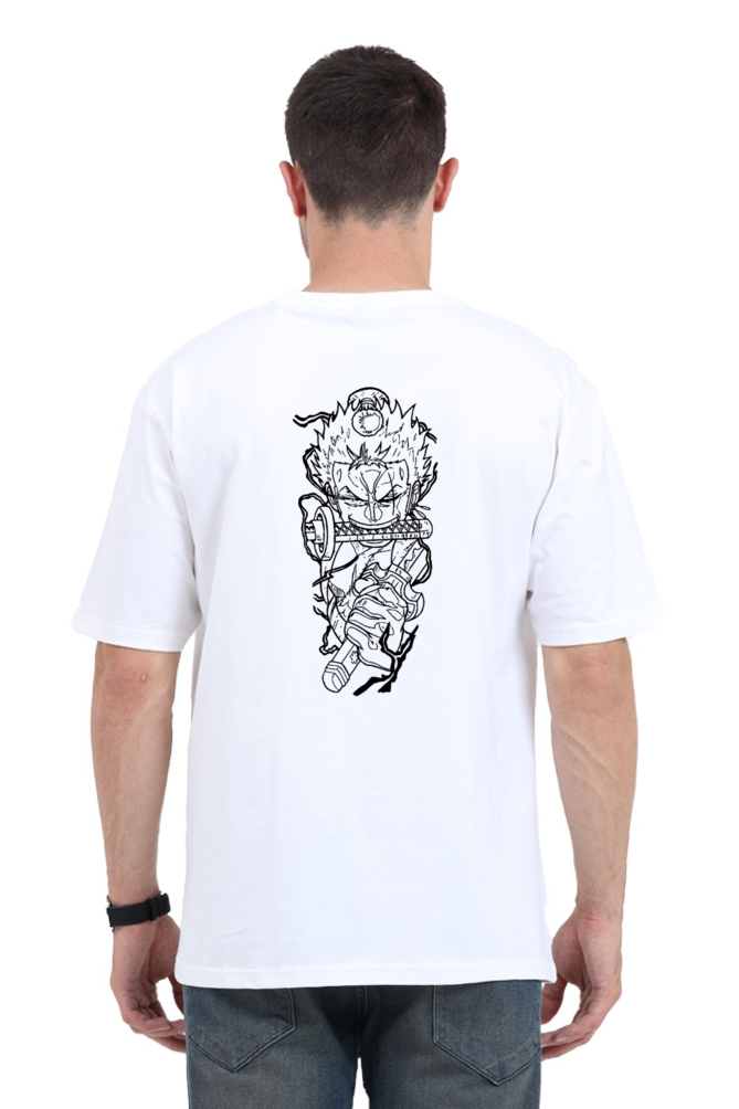 Men's White Pirate Hunter Zoro Graphic Printed Oversized T-shirt