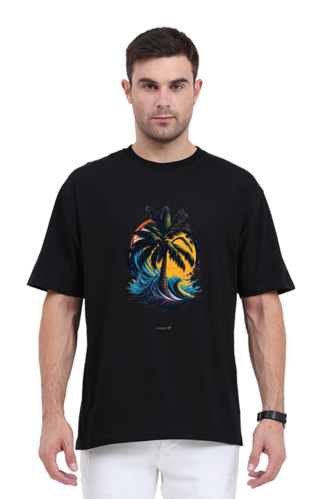 Sunset Serenity - Beachside Coconut Tree Silhouette T-Shirt